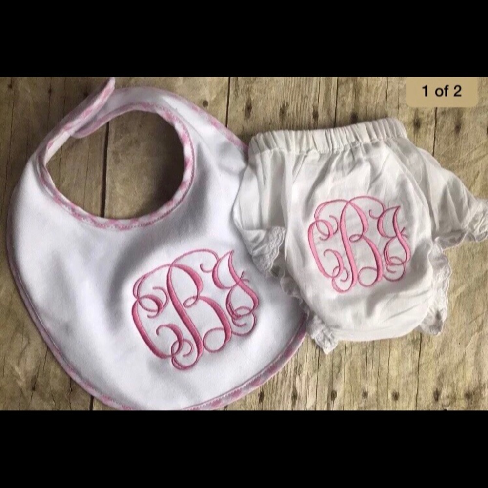 Monogram Baby Girl Bloomers & Bib.